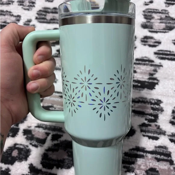 Stanley 40oz. Sky Blue Tumbler with Holographic Fireworks! - Picture 3 of 10